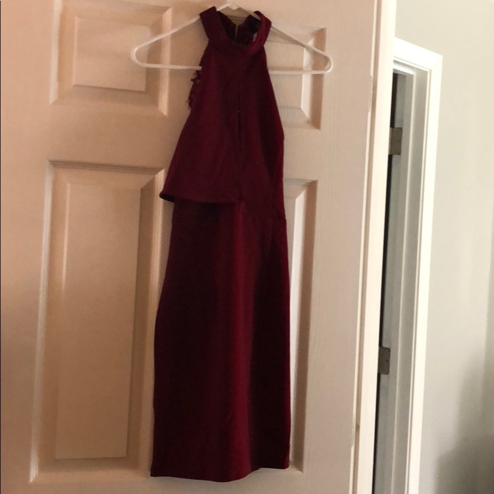 Bodycon burgundy dress with high neck